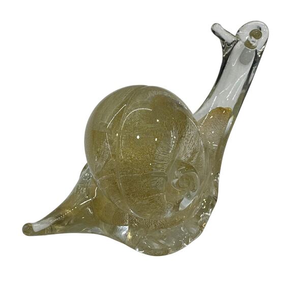 Vintage Glass Snail Figurine Gold Hand Made Paper Weight Mid Century Retro - Picture 2 of 10